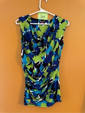 Vince Camuto Blue & Green Cowl Neck Sleeveless Top